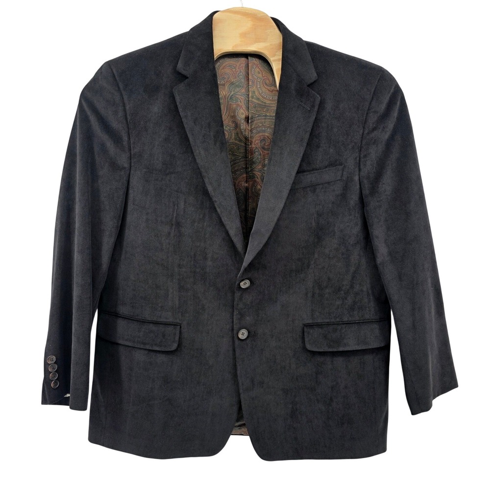 Lauren Ralph Lauren Mens Black Corduroy Blazer Sport Coat Paisley Lining 44R